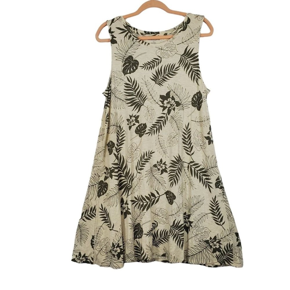 Amazon Essentials Womens Dress sz L green leaf print tank knee length summer NWO